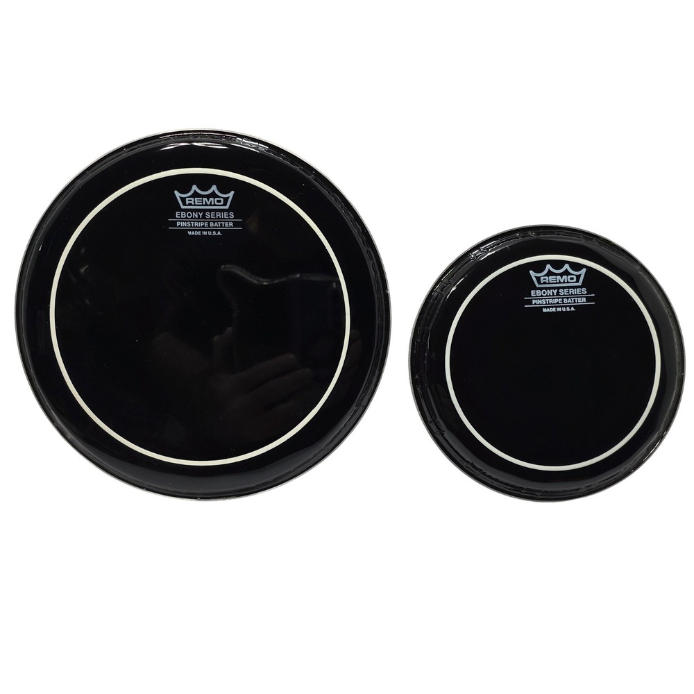 Remo Ebony Series Pinstripe Batter Drum Heads Set of 2 Black 8 and 6 Inch